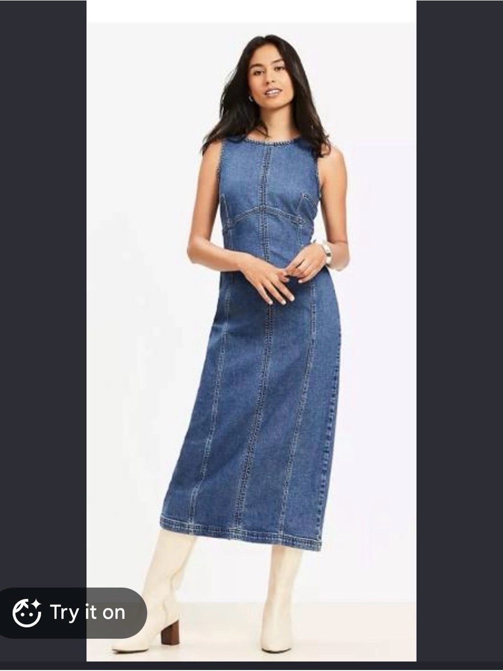 LOFT Sleeveless Midi Denim Dress in Deep Blue